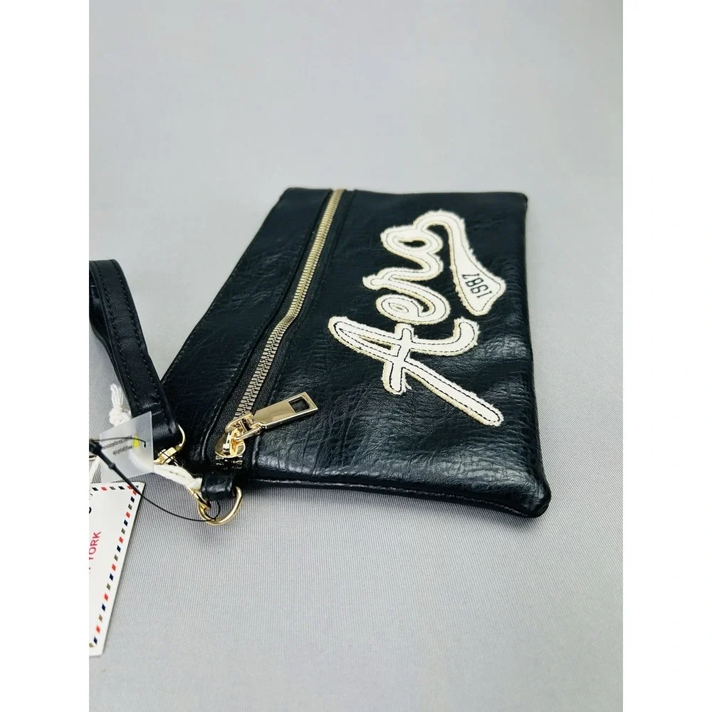 Aeropostale Black Faux Leather Zipper Pouch Cosmetic Clutch‎ Aero Bag NWT